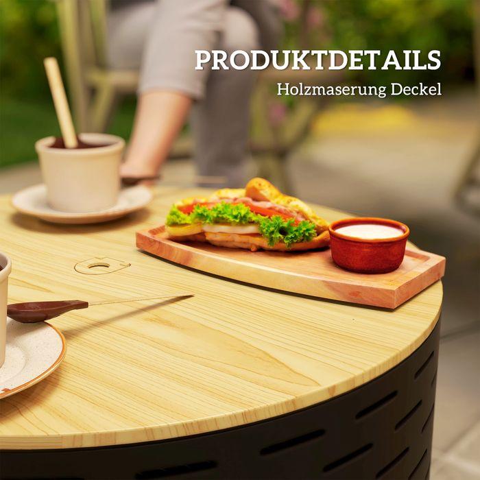 Produktbild Swisshandel24 3in1 Feuerschale Ø60x39cm Edelstahl Grillrost Schürhaken Funkenschutz Holzoptik Kohlegrau (60 cm)