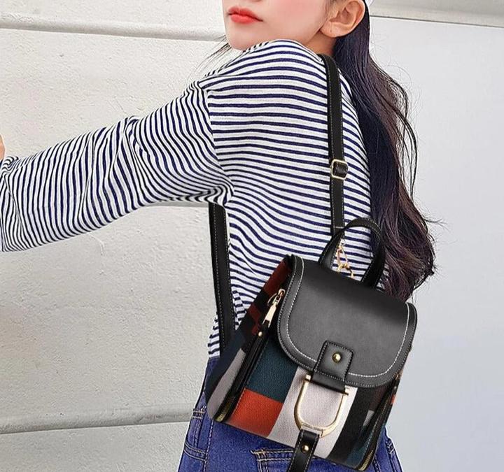 Actual product image Only-Bags.Store Splice backpack PU leather chequered backpack multifunctional knapsack teenager school bag leisure
