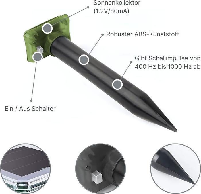 Image du produit Hermex Dissuasion solaire des taupes Sans taupe Chasseur d'animaux Rongeurs Set de 4 pièces (1 ml)