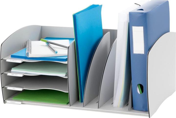 Produktbild Paperflow Ablagesystem S, 4 Fächer, grau aus Polystyrol, 2 verstellbare Trennelemente (A4)