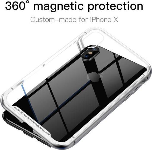 Actual product image Baseus iPhone X Magnetic Aluminium Protective Case Glass BackSilver (Apple iPhone X)