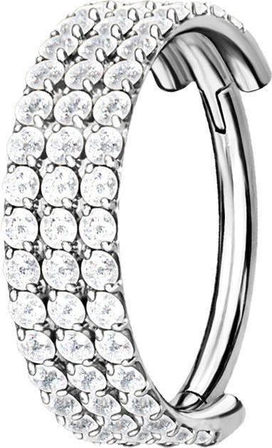 Produktbild Star Piercing Micro Segmentring klappbar silber drei linien mit Kristallen (ohne Messing, Titan G23)