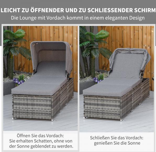 Immagine prodotto Outsunny Lettino in rattan con tettuccio parasole (195 cm)