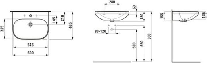 Produktbild Laufen Waschtisch LUA 60x46cm m ÜL 1 Hahnloch-Ausführung weiss (460 mm, 600 mm)