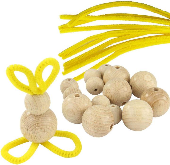 trendmarkt24 DIY Osterhasen basteln 10ner Set gelb Bastelset mit Holzkugeln und Pfeifenputzer (10 x)