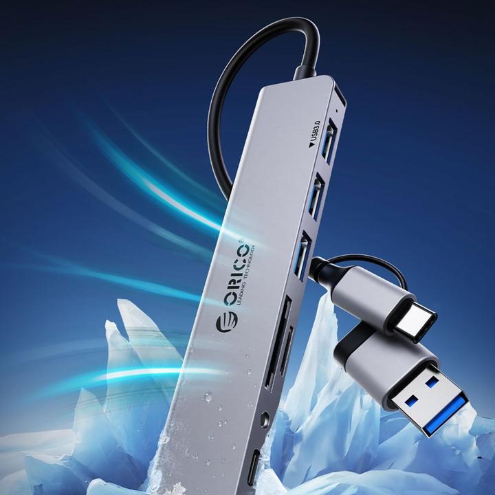 Produktbild Orico Converter YSA2-U3 USB-A/USB-C Hub Docking Station 1x USB-A 3.0 + 6x USB-A 2.0 - Gray (USB-A, 7 Ports)