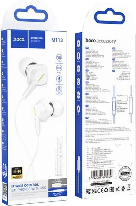 Actual product image Hoco Wired headphones M113 Clear universal digital earphones with microphone iP White (Cable)