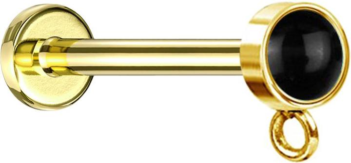 Produktbild Star Piercing Micro Labret Innengewinde vergoldet mit Zylinder schwarzer Onyx Stein Ring für Anhänger (ohne Messing, Mineralisch, Chirurgenstahl 316L)