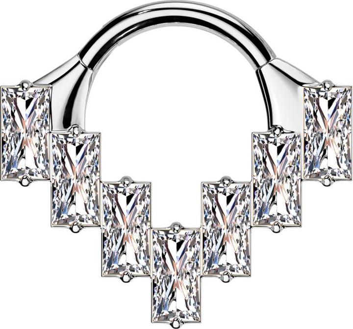Produktbild Star Piercing Micro Segmentring klappbar silber sieben rechteckige Kristalle silber (ohne Messing, Titan G23)