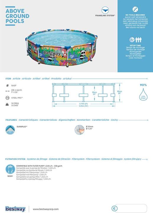 Produktbild Bestway Paradise Frame Pool (Ø 274 x 66 cm)