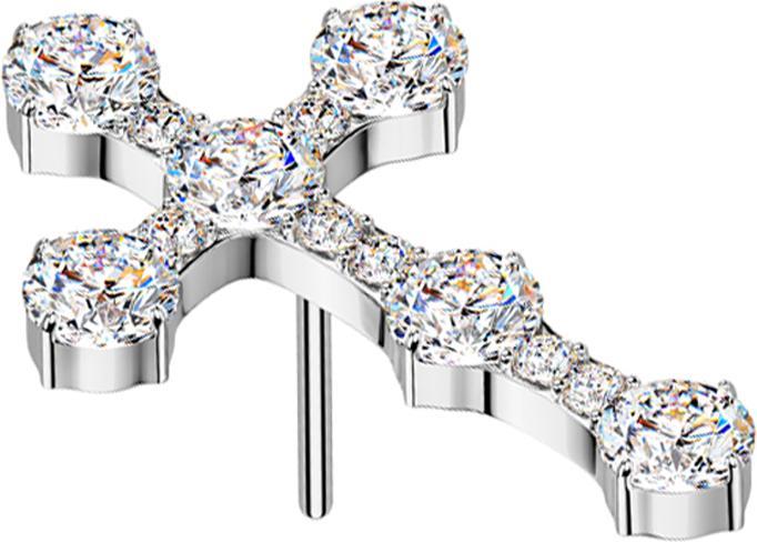 Actual product image Star Piercing Threadless Kreuz gothic silber Kristall silber (Titanium G23, without brass)