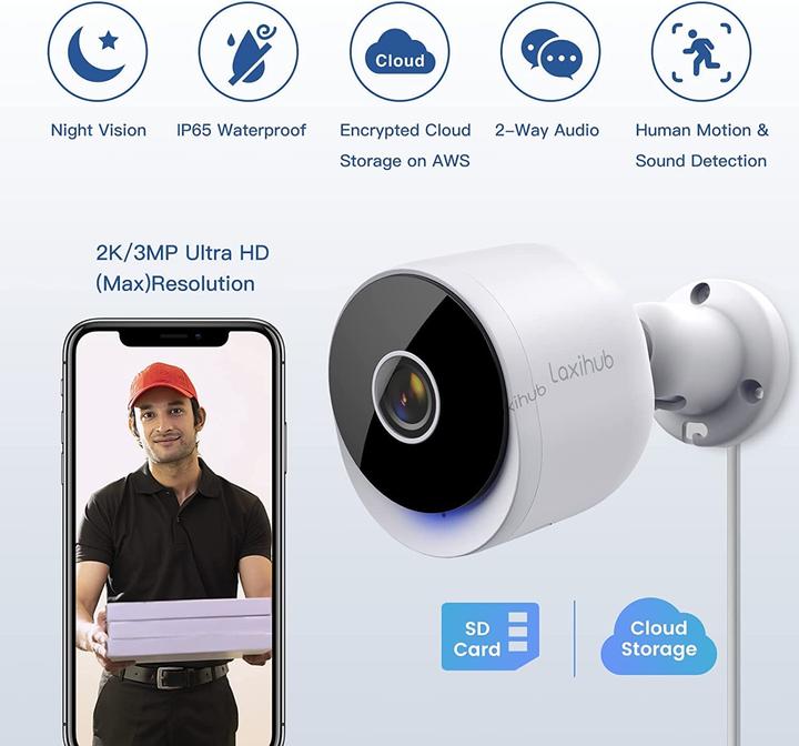 Actual product image Laxihub Bullet Camera O2 Outdoor WI-FI 3MP (2304 x 1296 Pixels)