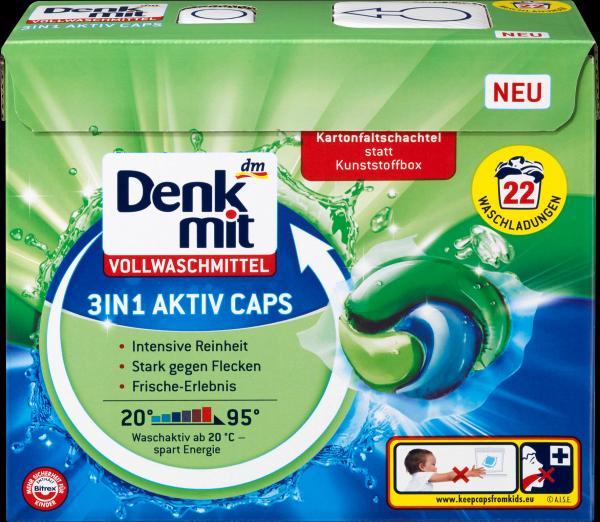 Immagine prodotto dm Denkmit Detergente per uso intensivo 3in1 Active Caps (22 Cicli di lavaggio, Lavare i baccelli)