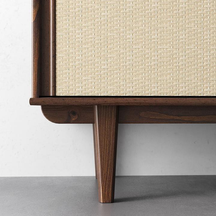 Image du produit IDIMEX Lowboard SIMONA aus Kiefer Massivholz mit Rattangeflecht – Nussbaumoptik