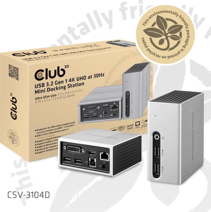 Produktbild Club 3D CLUB3D SenseVision USB 3.0 4K UHD Mini Docking Station (USB-C, 4 Ports)