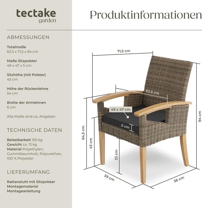 Produktbild tectake Rattan Stuhl Rosarno