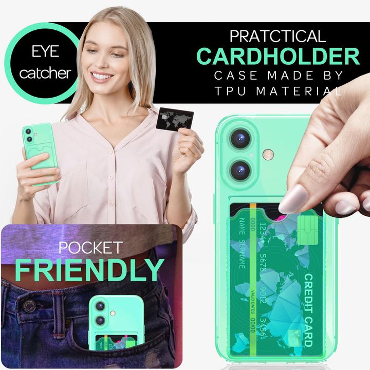 Immagine prodotto Nalia Portacarte trasparente in silicone trasparente al neon (Apple iPhone 16 Plus)