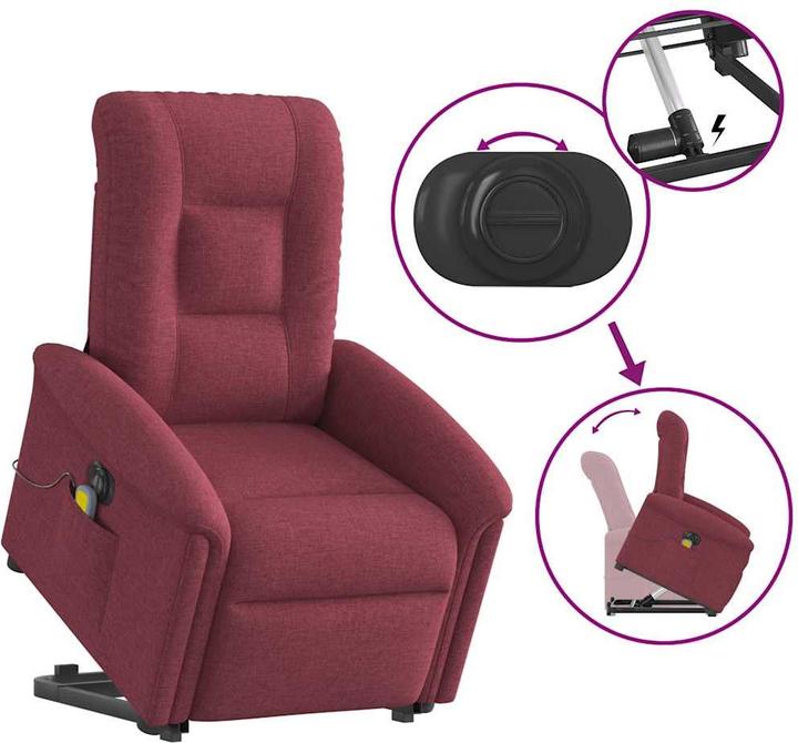 Produktbild VidaXL Elektrischer Massagesessel mit Aufstehhilfe Weinrot Stoff