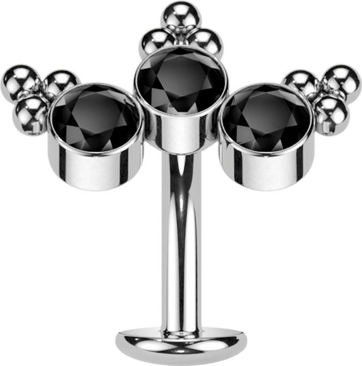 Star Piercing Threadless Labret-Stab Banane silber dreiecks Kugeln drei Kristalle schwarz (Titanio)
