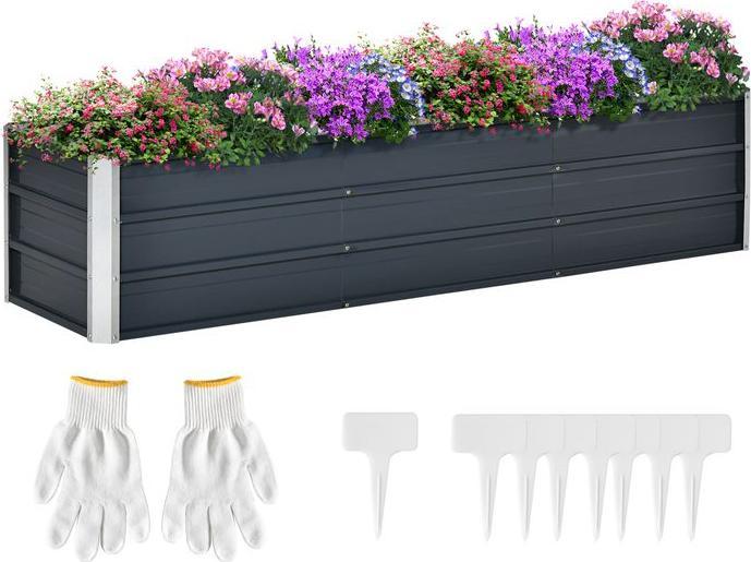 Produktbild Swisshandel24 Stahl Hochbeet XXL Gartenbeet Pflanzkasten mit Handschuhen, Dunkelgrau, 183x47x40cm