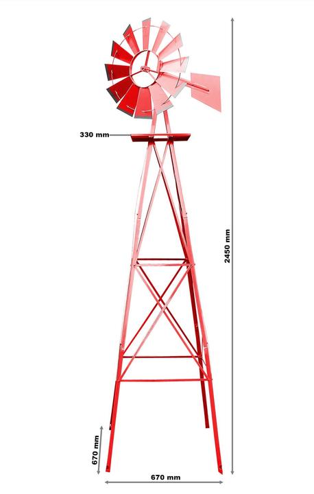 Immagine prodotto Wiltec Ruota del vento con mulino a vento di 245 cm di altezza in rosso, decorazione da giardino con