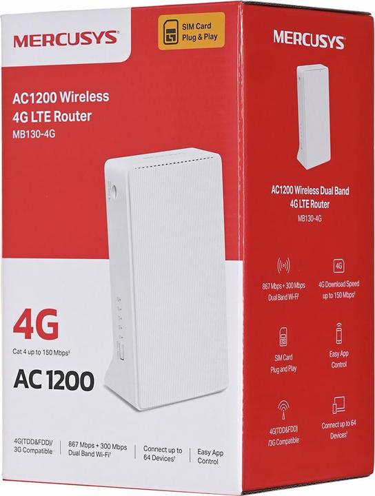 Produktbild Mercusys TP-LINK MB130-4G AC1200 Wi-Fi 4G LTE Router, Build-In 150Mbps 4G LTE Modem