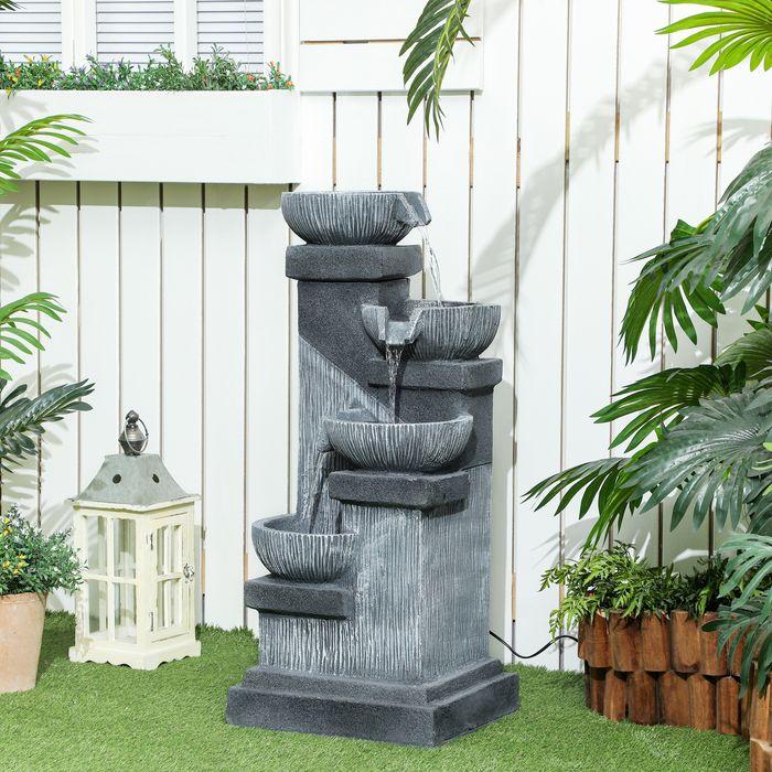 Actual product image Swisshandel24 Springbrunnen Kunstharz mit LED Beleuchtung Pumpe Steinoptik 38x36x85 cm Grau