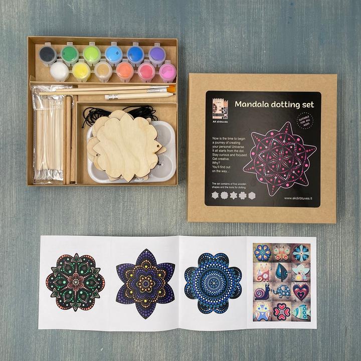 Actual product image Activity Board DIY wooden mandala art, colouring set, dots set of five shapes and colouring tools, creative
