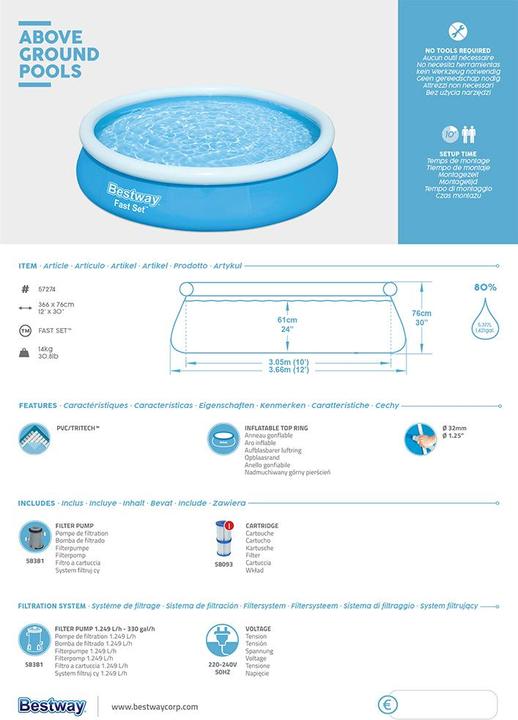 Produktbild Bestway Fast Set Pool-Set 366 x 76 cm (366 x 76 cm)