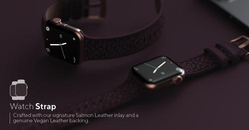 Actual product image Njord Eldur Watch Strap For (45 mm, 44 mm, Vegan Leather, Silicone, Vegan salmon leather)