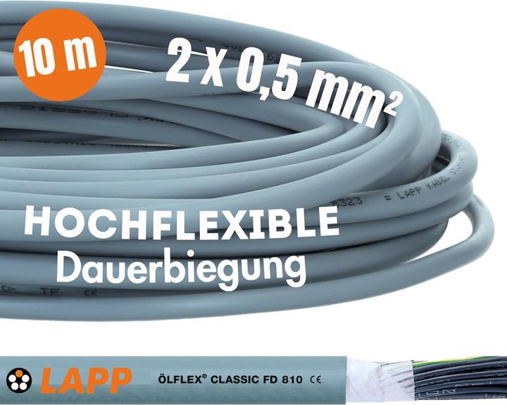 Produktbild Lapp 10 Meter 0026100 ÖLFLEX CLASSIC FD 810 Steuerleitung 2x0,5 mm² grau I hochflexible Schleppkette (10 m)