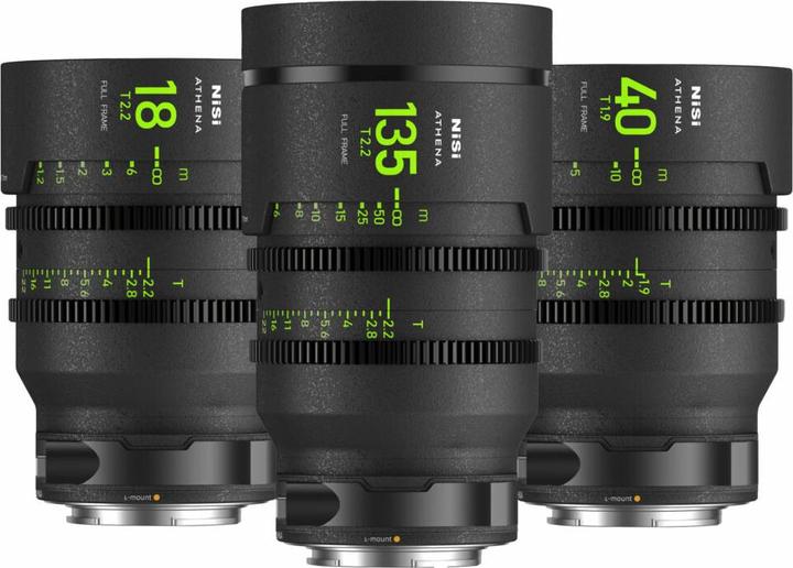 Image du produit Nisi ATHENA PRIME Kit d'objectifs cinéma plein cadre - 18mm T2.2, 40mm T1.9, 135mm T2.2 + étui rigide (Plein format)