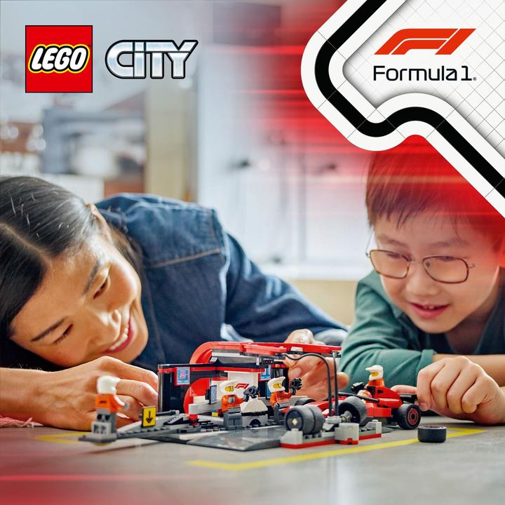 Immagine prodotto LEGO F1 Boxenstopp mit Boxencrew und Ferrari Flitzer (60443, LEGO City)