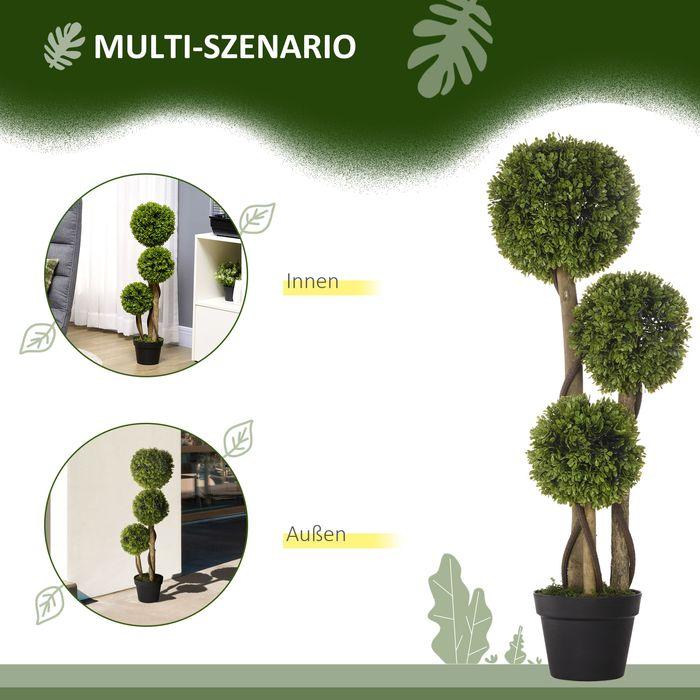 Produktbild Swisshandel24 Künstliche Pflanze, 90 cm Buchsbaum im Blumentopf, UV-Schutz, Zimmerpflanze für Wohnzimmer, Balkon (90 cm)