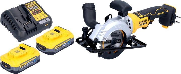 Actual product image DeWalt DCS 571 H2 Akku Handkreissäge 18 V 115 mm Brushless + 2x Powerstack Akku 5,0 Ah + Ladegerät
