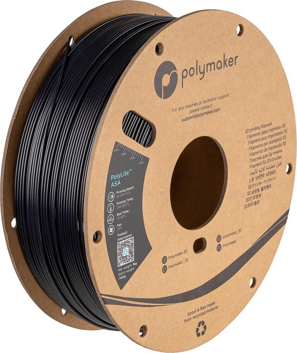 Image du produit Polymaker PolyLite ASA V2 - Noir - 1.75mm (ASA, 1.75 mm, 1000 g, Noir)