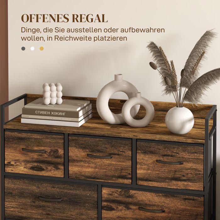 Produktbild Swisshandel24 Kommode, Sideboard mit 7 Stoffschubladen, Industrial Design, Stahlrahmen, 98x29x85cm, Braun/Schwarz