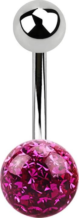 Produktbild Star Piercing Banane silber mit Kugel und Kristall Kugel fuchsia Epoxy Schutzschicht (Chirurgenstahl 316L, ohne Messing)