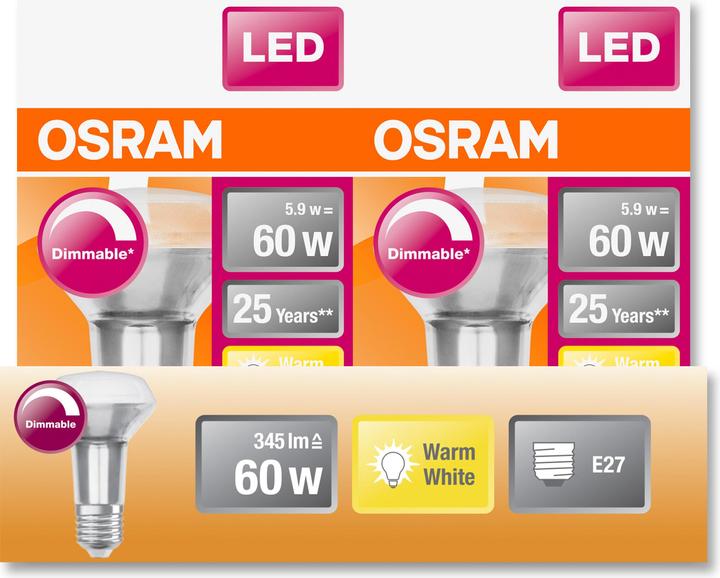 Actual product image Osram Superstar R63 (E27, 5.90 W, 350 lm, 1 x, G)