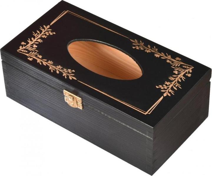 Produktbild Holzecke Taschentuch Box Aus Holz Schwarz Mit Gravur (25.5 x 13.5 x 9 cm)