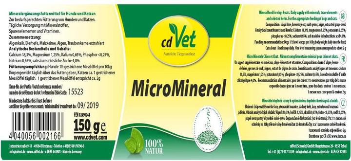Image du produit cdVet Complément alimentaire pour chiens MicroMineral, chien & chat, 150 g (Junior, Senior, Adulte, 1 pcs, 150 g)