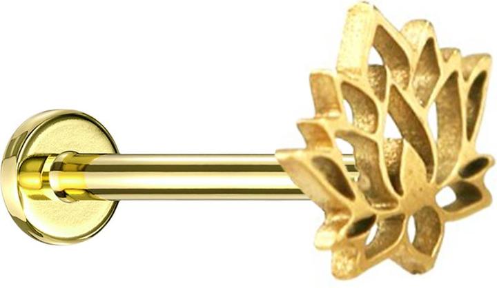 Produktbild Star Piercing Micro Labret Innengewinde vergoldet Lotusblume (ohne Messing, Chirurgenstahl 316L)