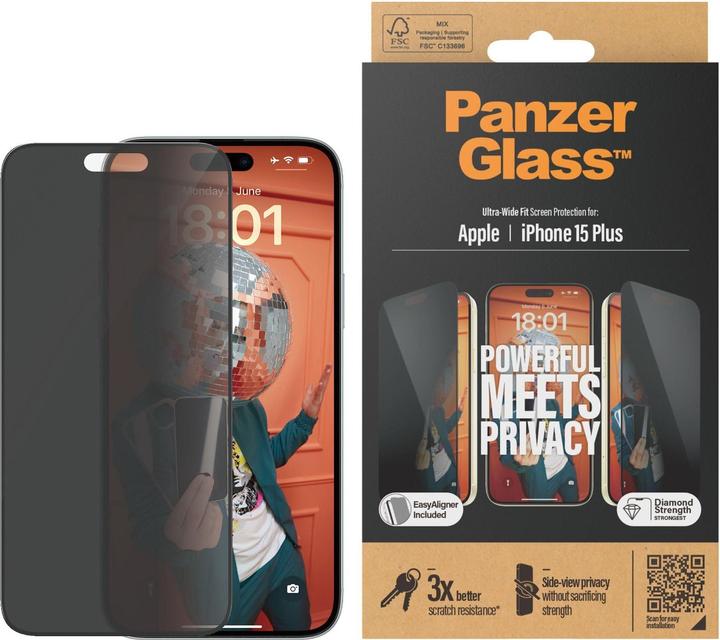 Actual product image PanzerGlass Privacy Screen Protector Ultra-Wide Fit (1 Piece, Apple iPhone 15 Plus)