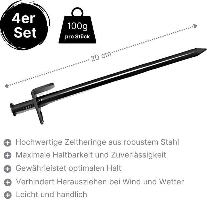 Immagine prodotto Hermex Picchetti per tenda in acciaio 20cm picchetto per tenda picchetto per terreno da campeggio set di 4