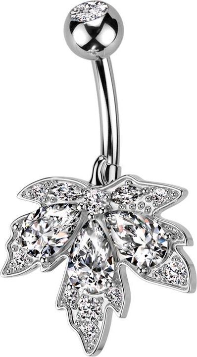 Immagine prodotto Star Piercing Banane silber mit Kugel silber Kristall silber und Ahornblatt Kristalle silber (Acciaio chirurgico 316L, Ottone)
