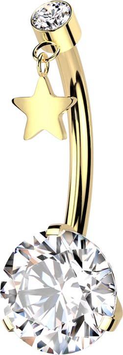 Hollywood Body Jewelry Threadless Banane vergoldet Zylinder vergoldet Kristall silber Anhänger Stern und Kristall silber ge (Titan G23, ohne Messing)