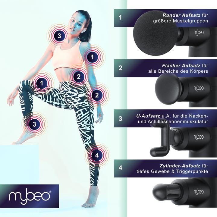 Immagine prodotto Mybeo Pistola per massaggi per collo, spalle, schiena, 4 teste, 4 velocità, rotazione 3D, elettrica