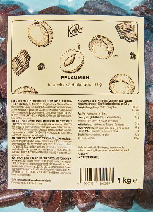 Immagine prodotto KoRo Prugne secche ricoperte di cioccolato fondente (1000 g)