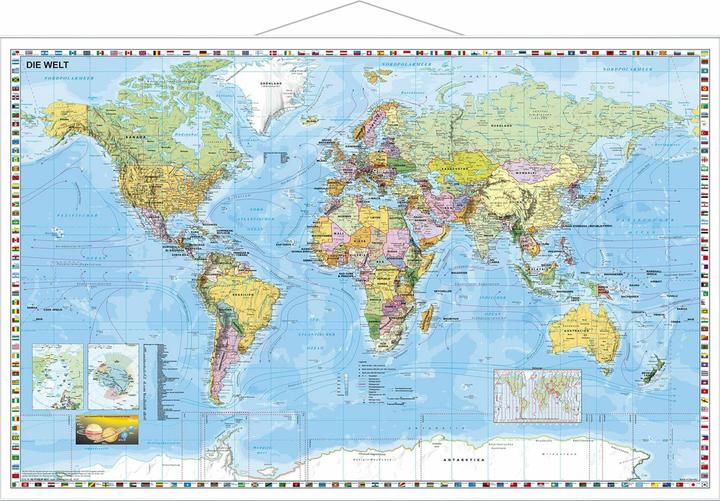 Image du produit Carte du monde en allemand. Carte murale avec baguette métallique