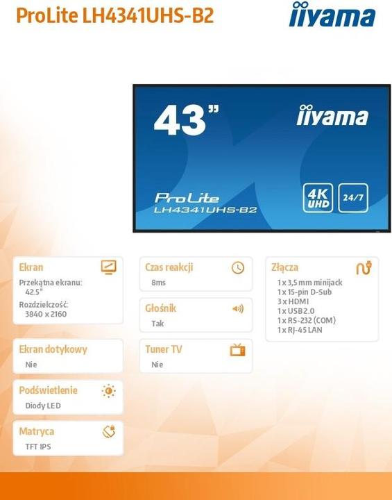 Actual product image iiyama LH4341UHS-B2 (3840 x 2160 Pixels, 42.50")